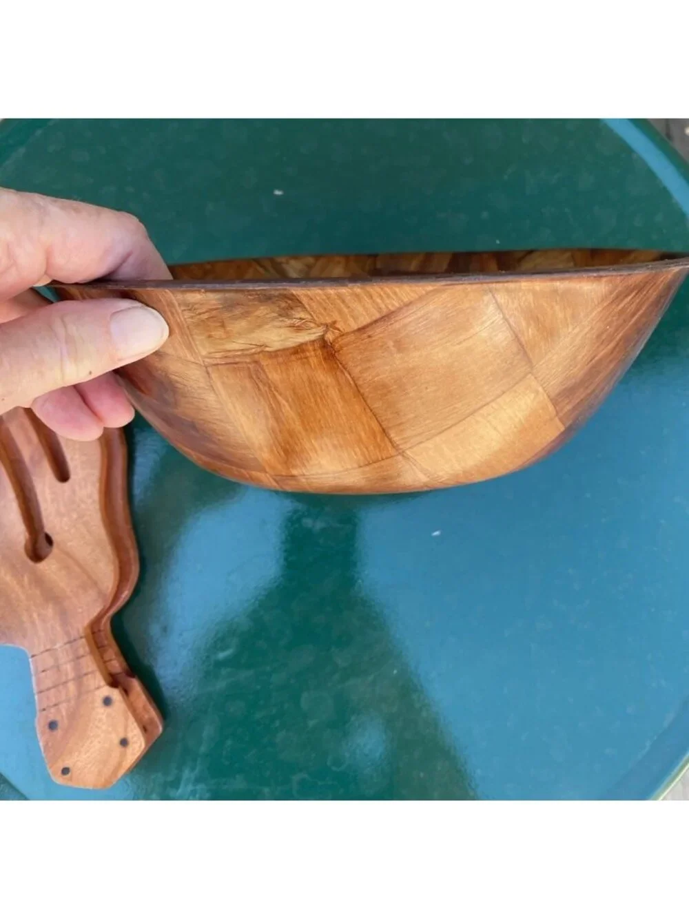Wood Parquet Salad Fruit Bowl Wood Hand Salad Servers MCM